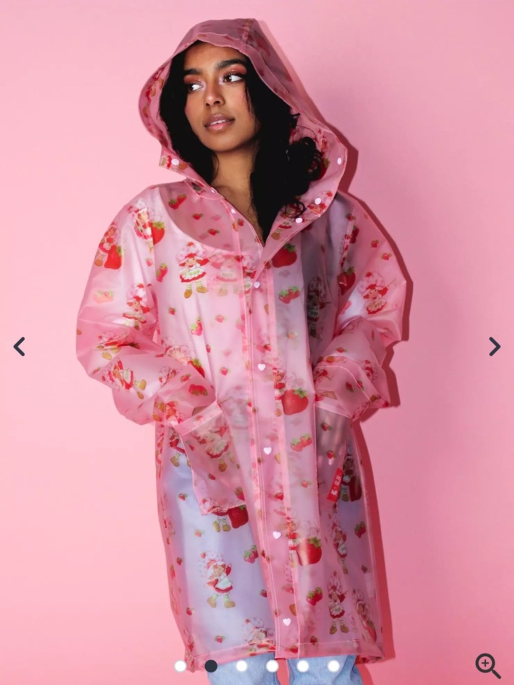 Pink Strawberry Short Cake Print Transparent Hooded Raincoat (i184)